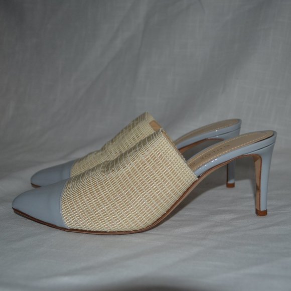 $485 Sz 37.5 7 Chloe Gosselin Blue Patent Cap Toe Slip On Mules - Picture 1 of 9
